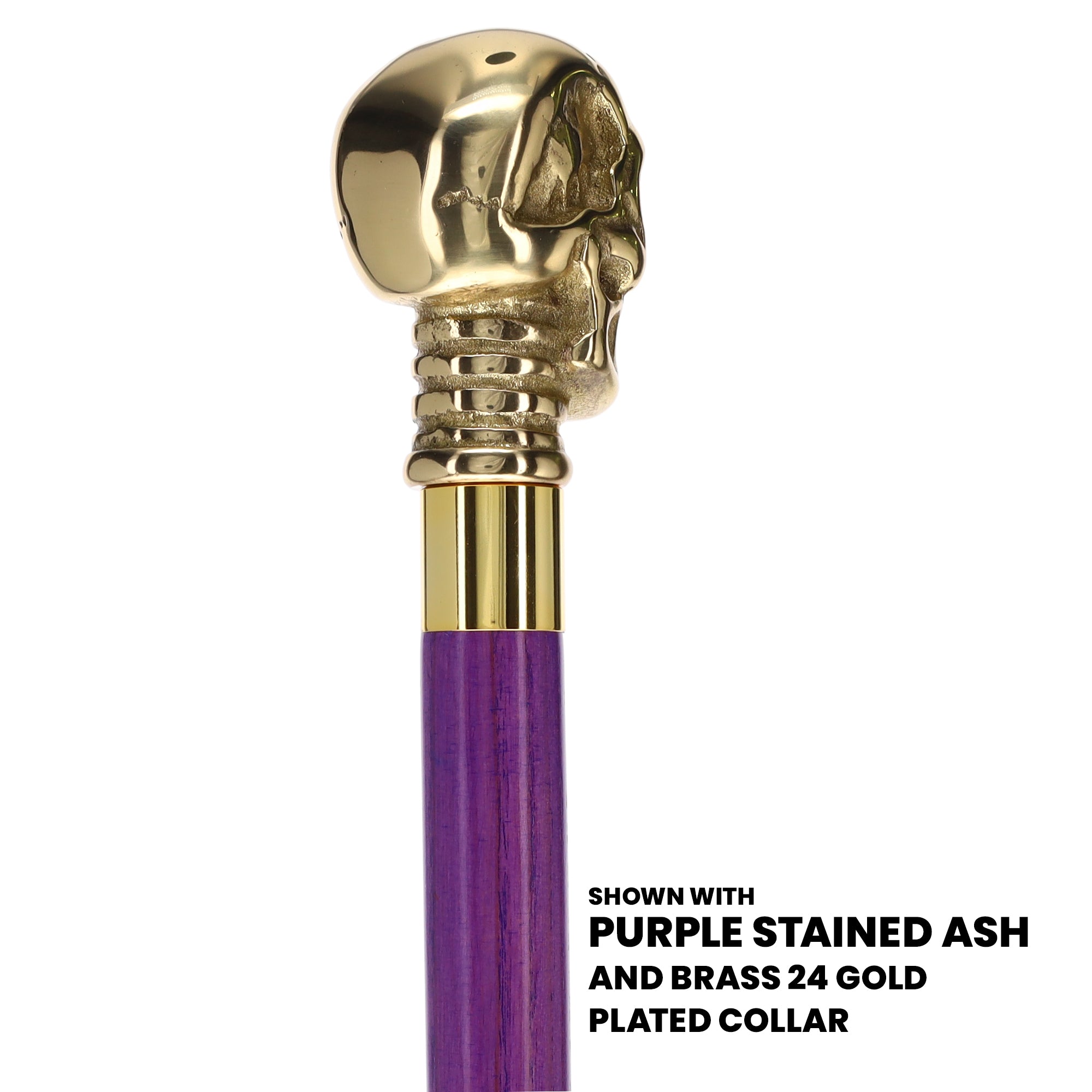 Premium Brass Skull Handle Cane: Stained Custom Color Shaft