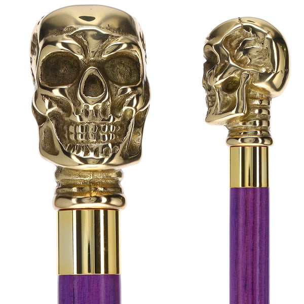 Unique Brass Skull Handle Walking Cane with Custom Color Stained Ash