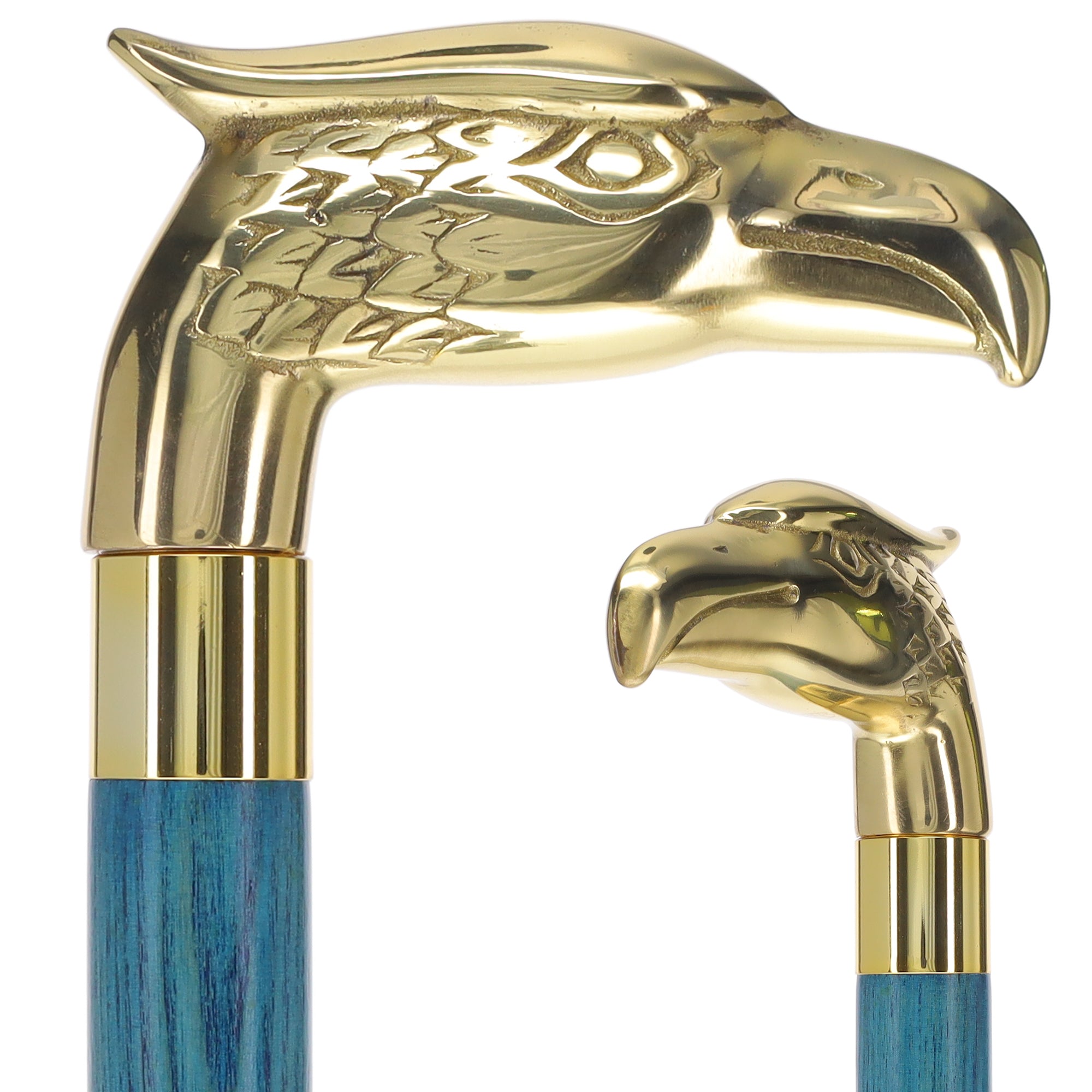 Brass Eagle Handle Walking Cane w/ Custom Color Stained Ash Shaft & Collar