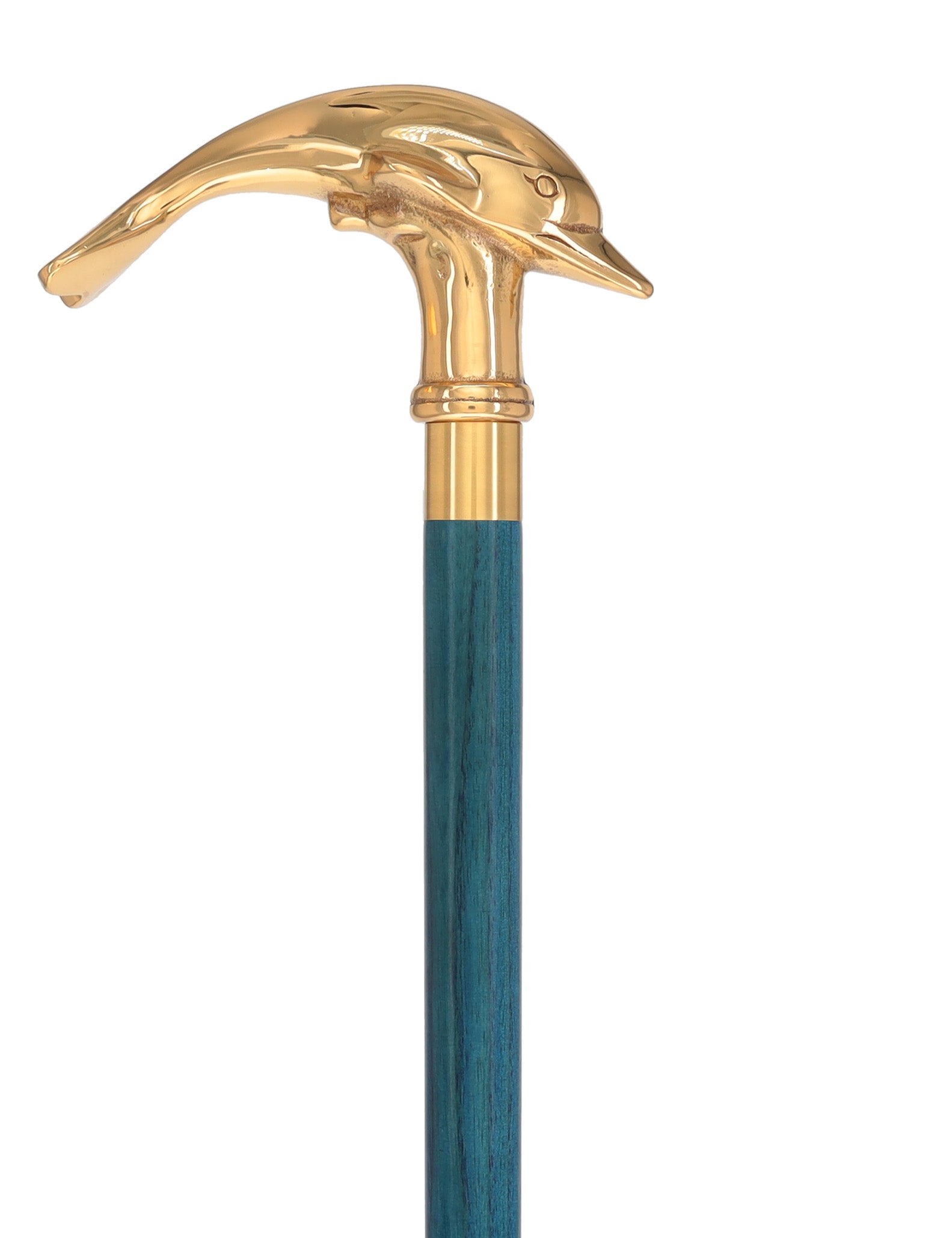 Premium Brass Dolphin Handle Cane: Stained Custom Color Shaft