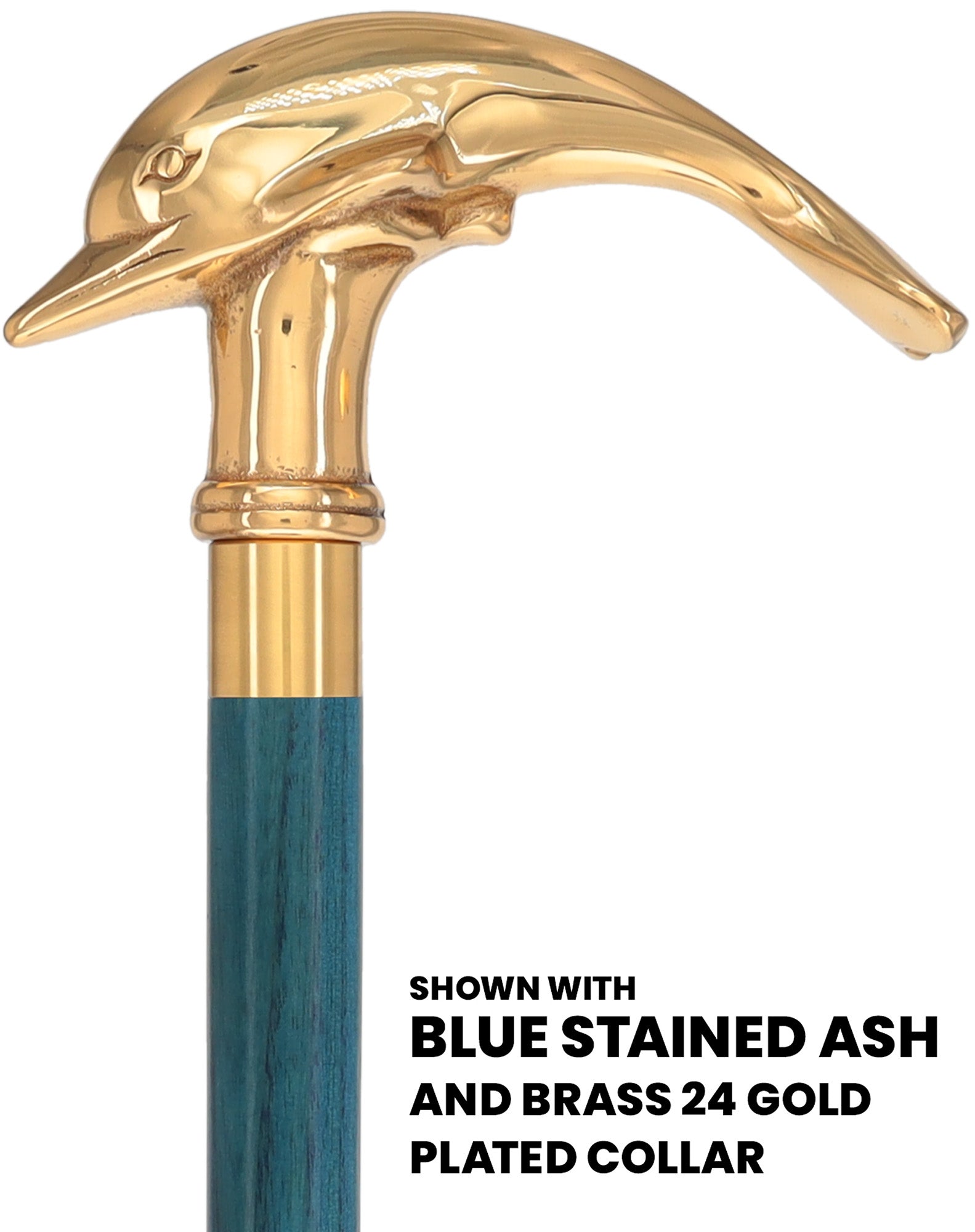 Premium Brass Dolphin Handle Cane: Stained Custom Color Shaft