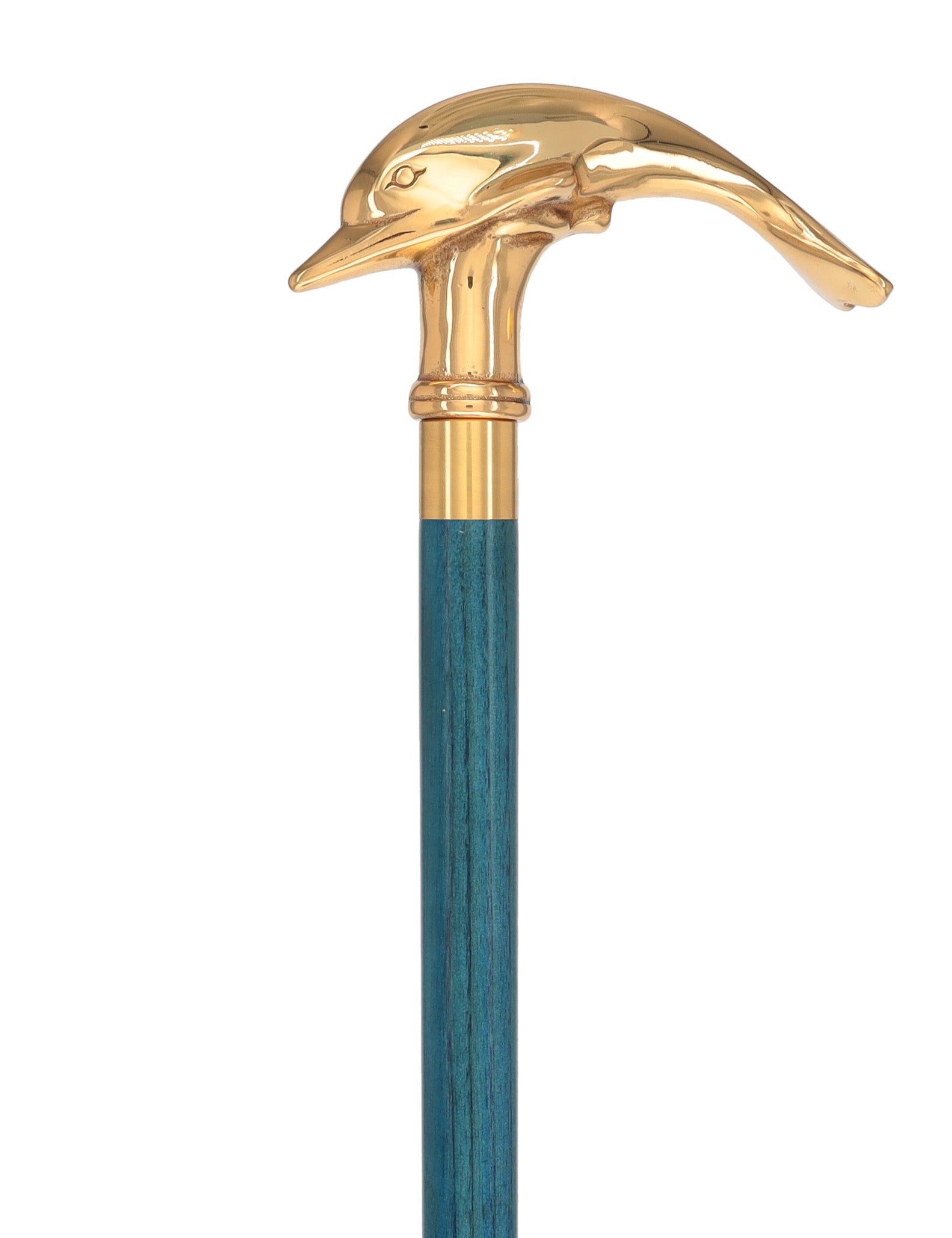 Premium Brass Dolphin Handle Cane: Stained Custom Color Shaft