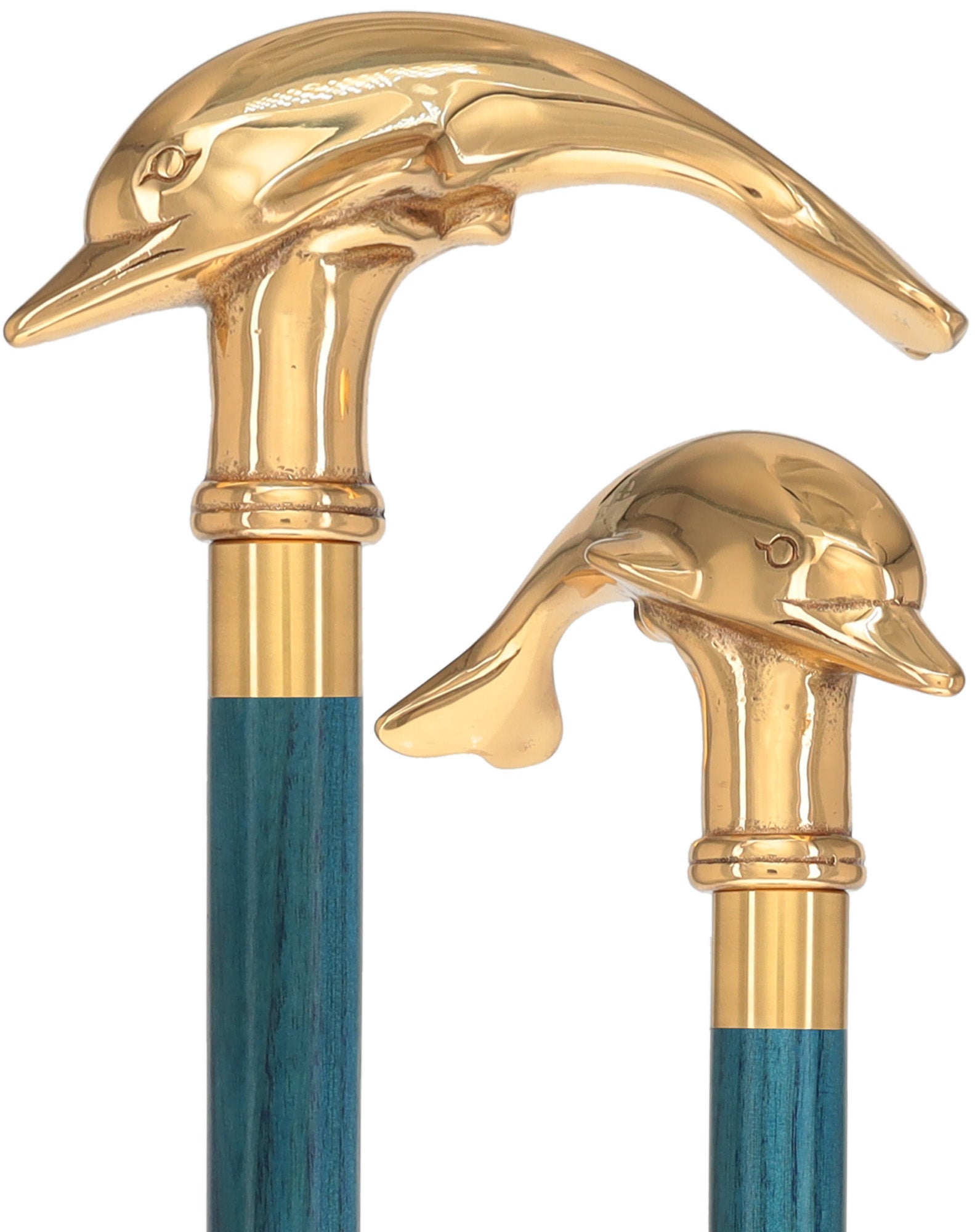 Premium Brass Dolphin Handle Cane: Stained Custom Color Shaft