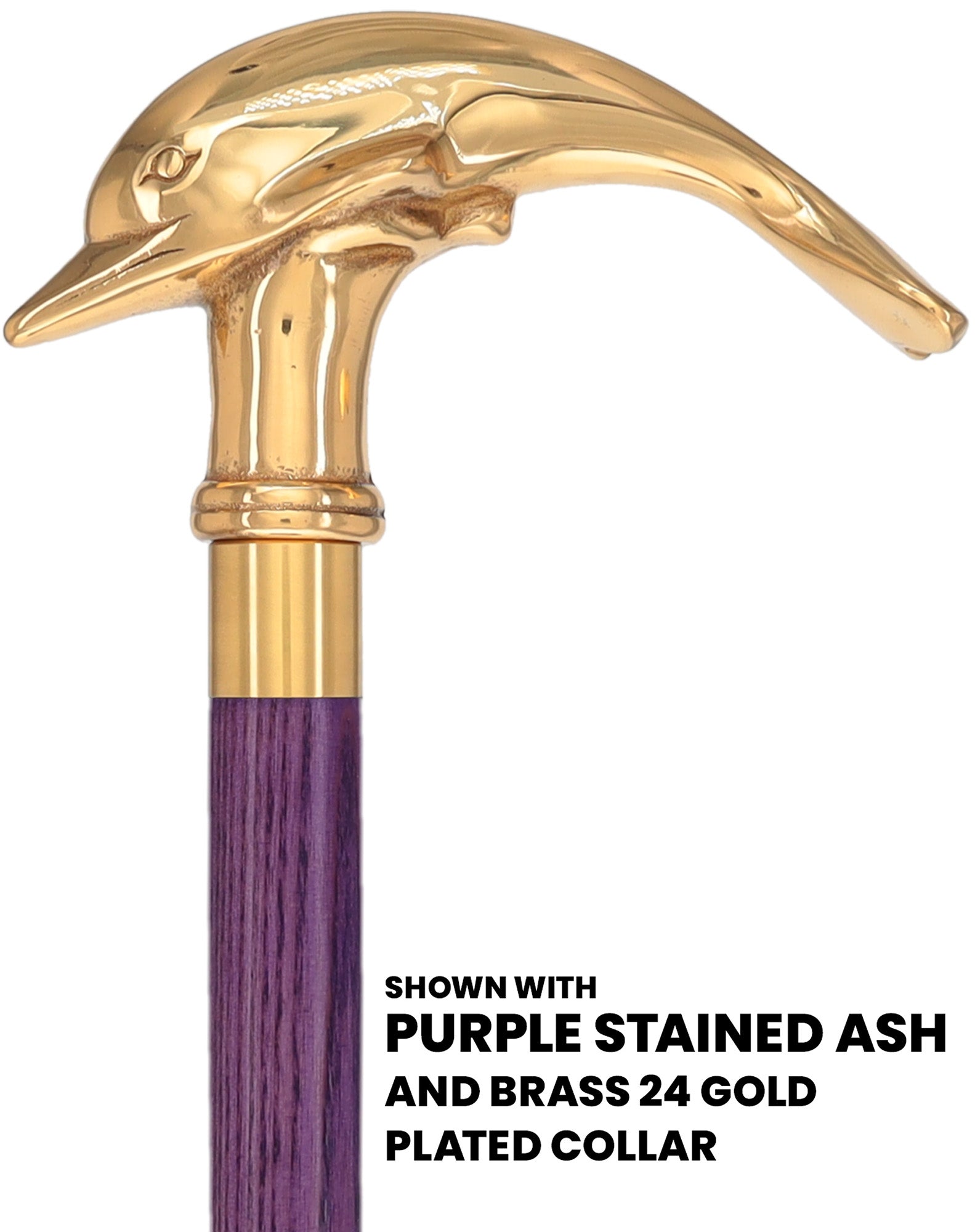 Premium Brass Dolphin Handle Cane: Stained Custom Color Shaft