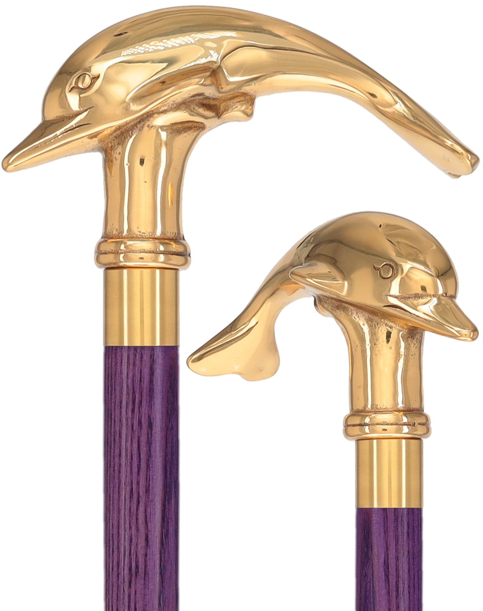 Premium Brass Dolphin Handle Cane: Stained Custom Color Shaft