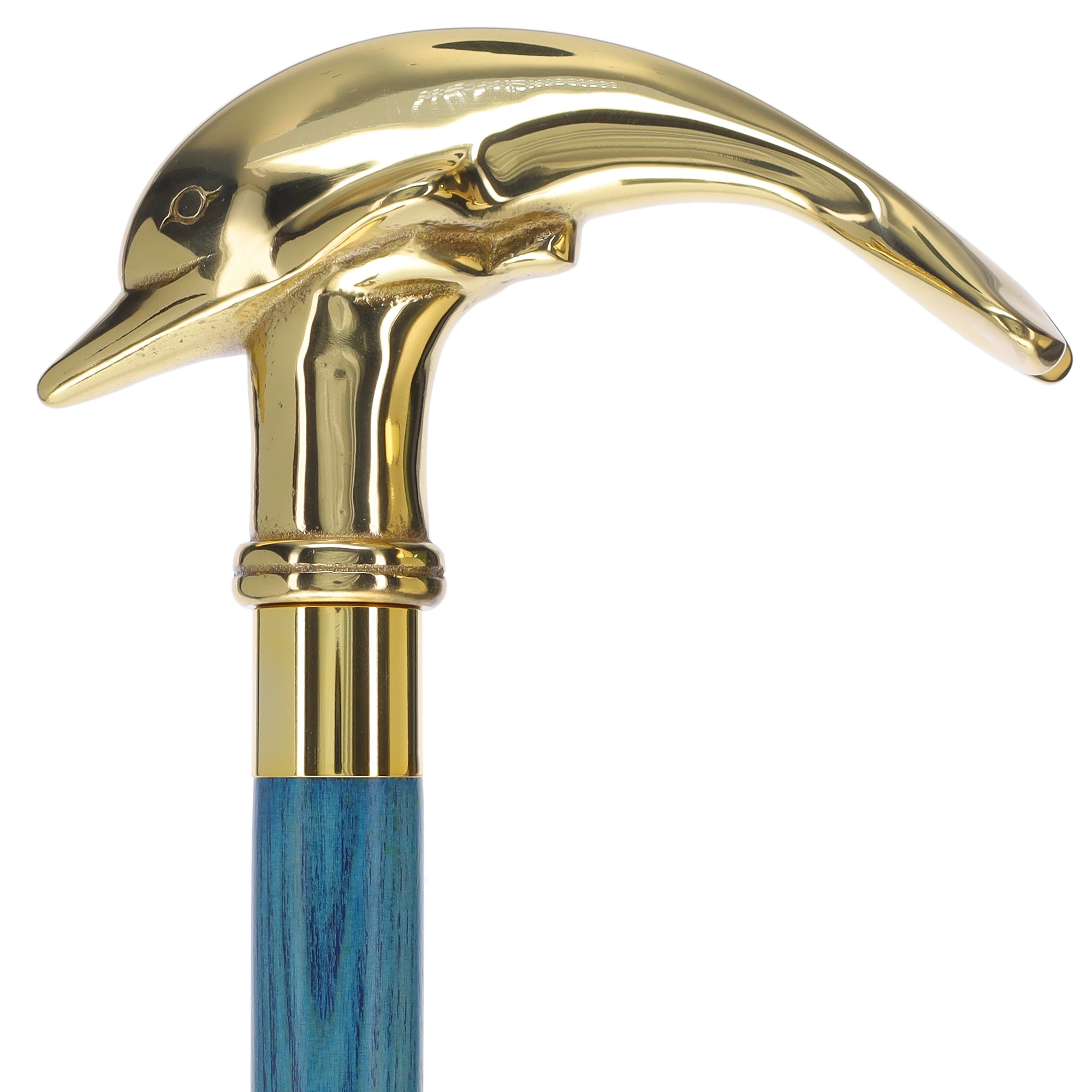 Premium Brass Dolphin Handle Cane: Stained Custom Color Shaft
