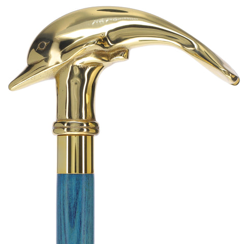 Elegant Brass Dolphin Handle Walking Cane with Custom Color Stained Ash  Shaft & Collar