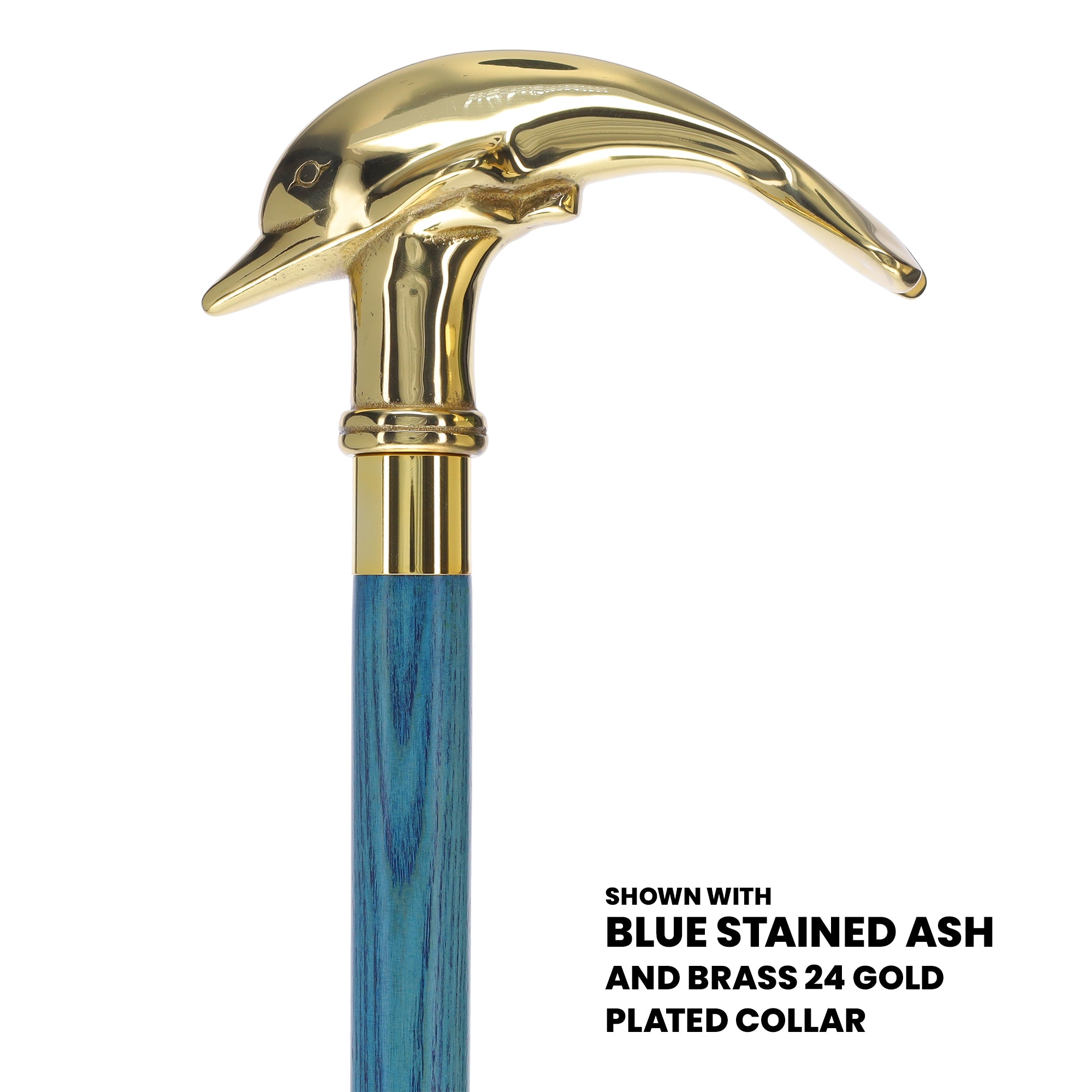 Premium Brass Dolphin Handle Cane: Stained Custom Color Shaft