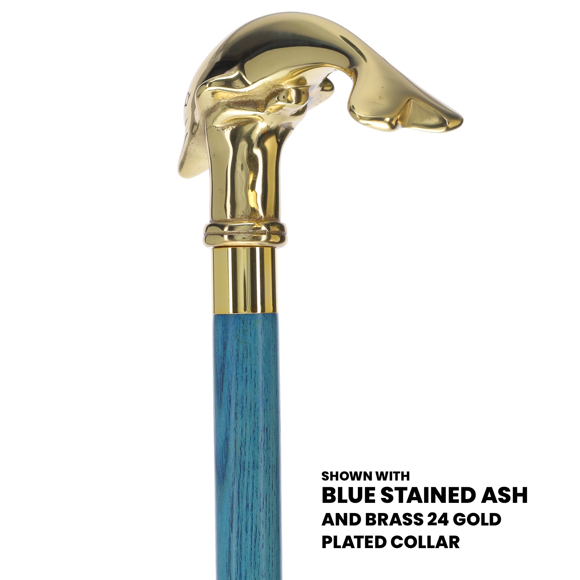 Premium Brass Dolphin Handle Cane: Stained Custom Color Shaft