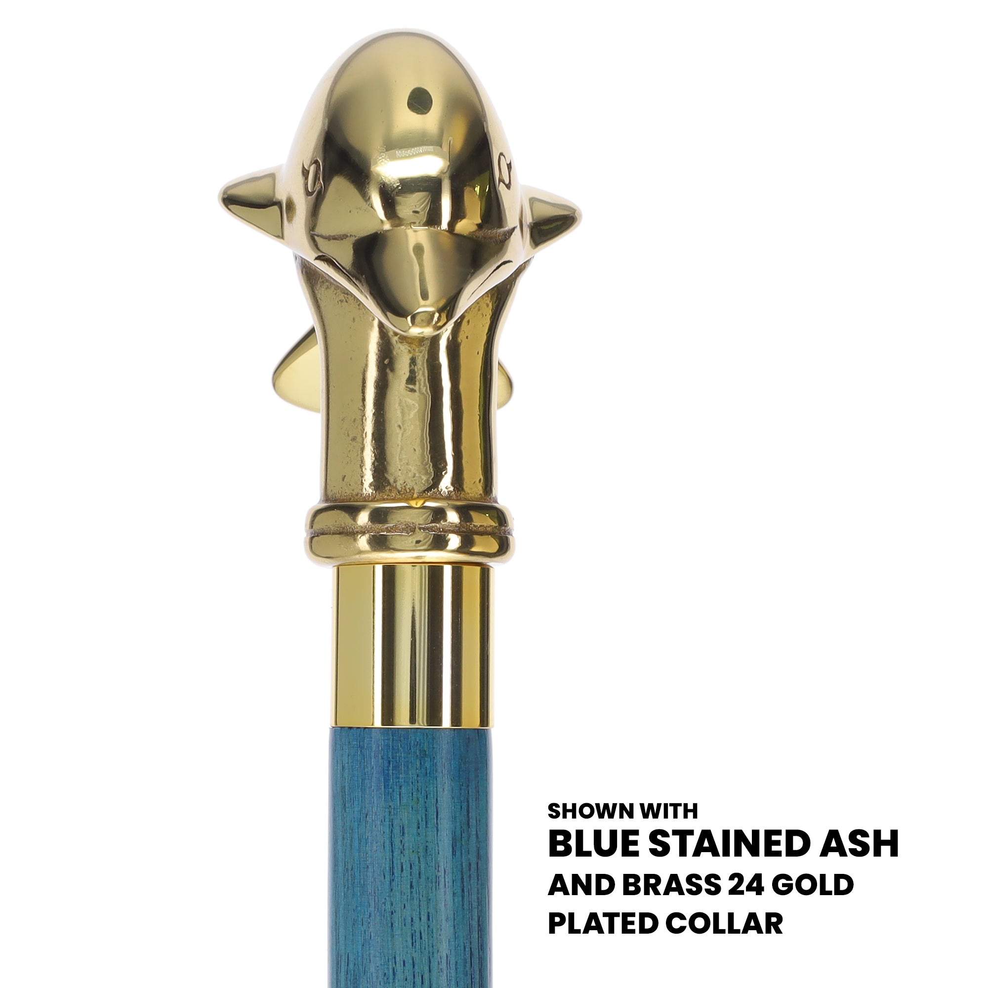 Premium Brass Dolphin Handle Cane: Stained Custom Color Shaft