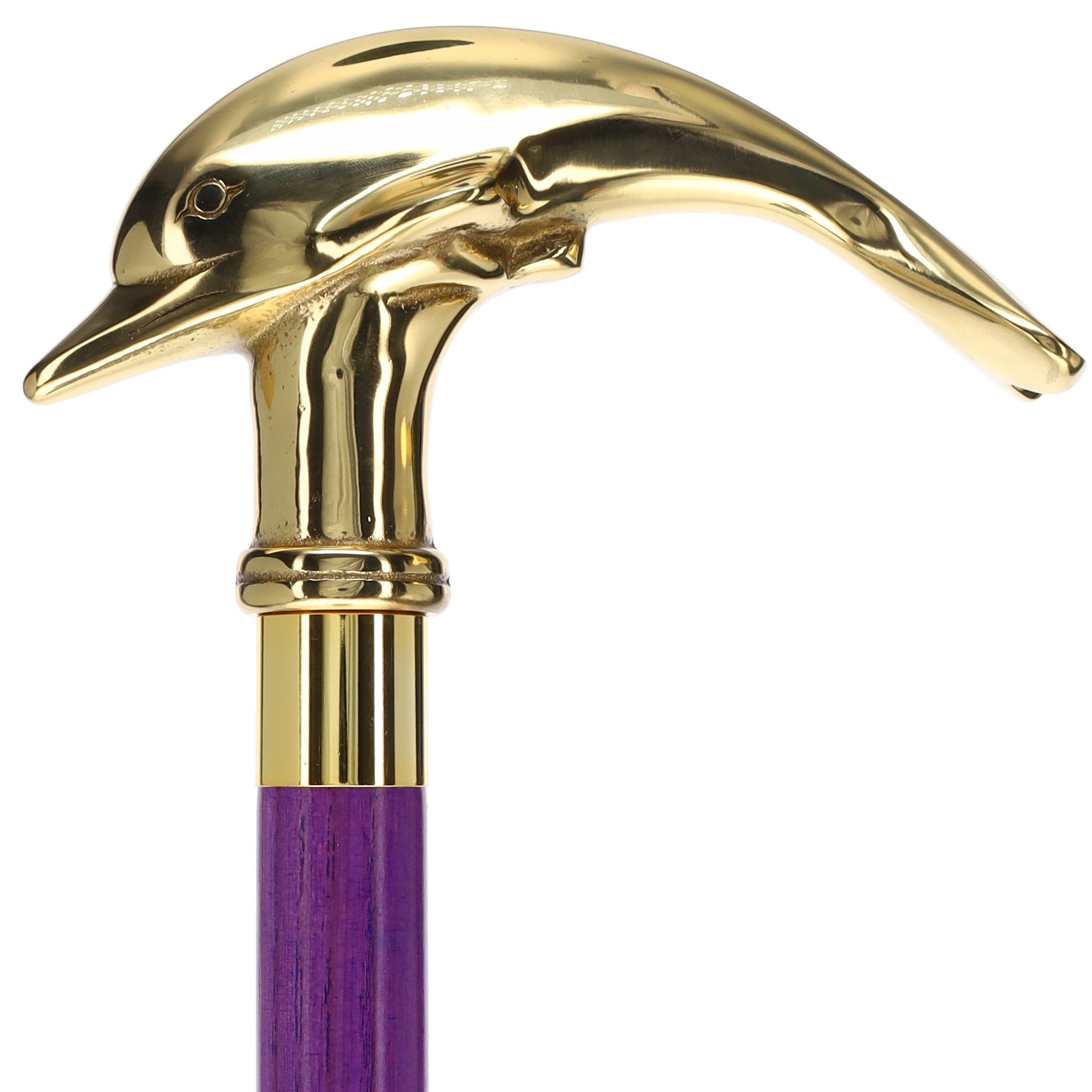 Premium Brass Dolphin Handle Cane: Stained Custom Color Shaft