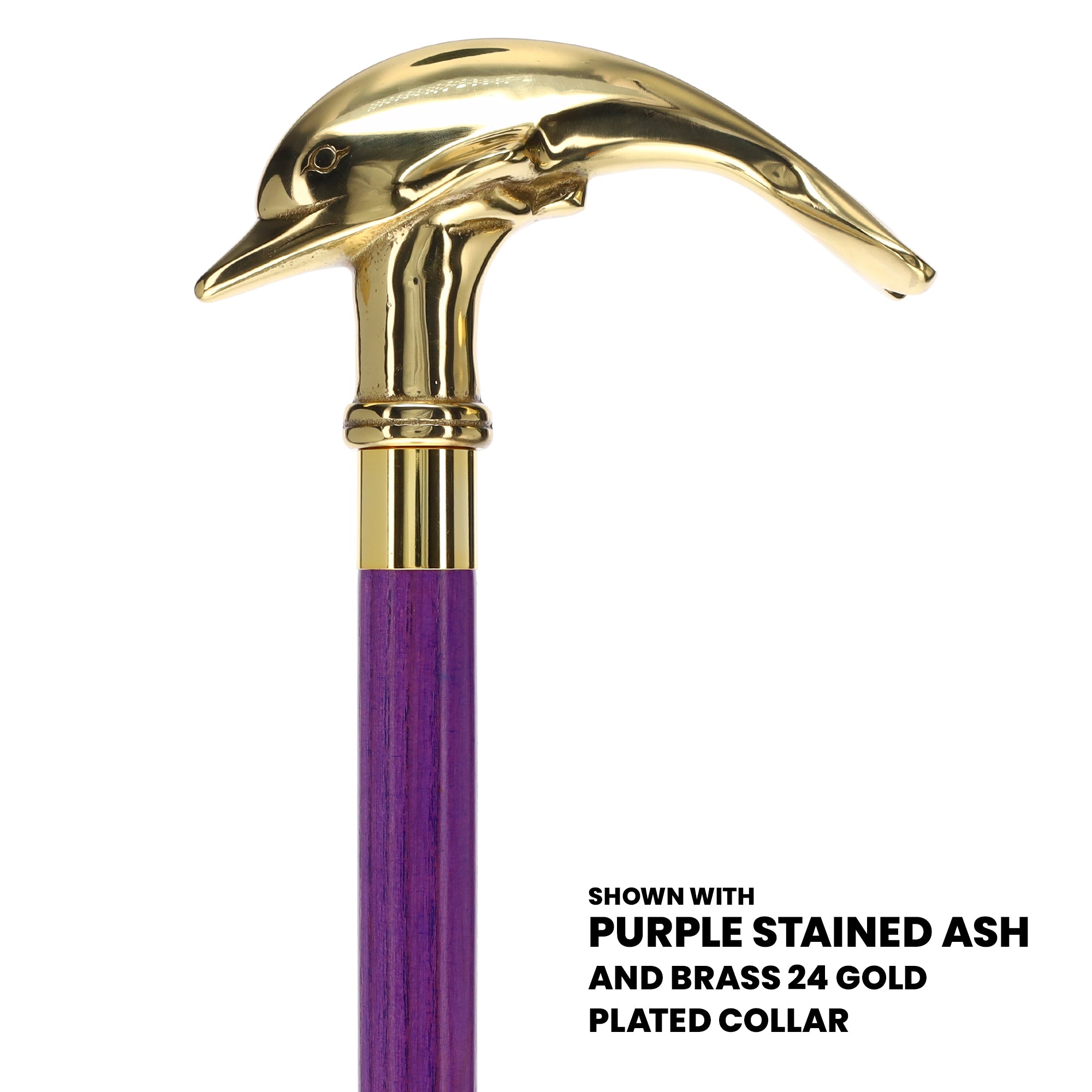 Premium Brass Dolphin Handle Cane: Stained Custom Color Shaft