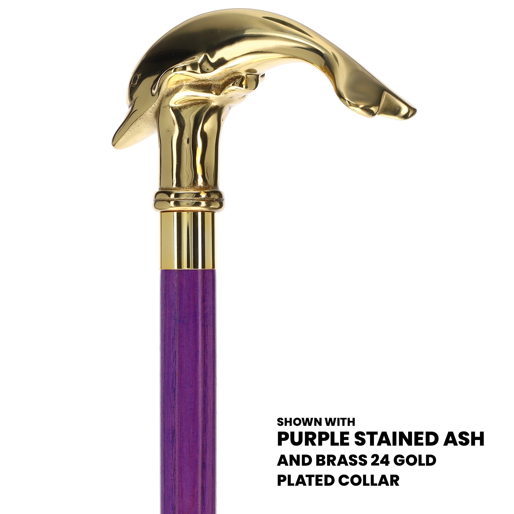 Premium Brass Dolphin Handle Cane: Stained Custom Color Shaft