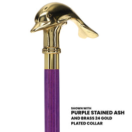 Premium Brass Dolphin Handle Cane: Stained Custom Color Shaft