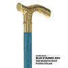 Scratch and Dent Brass Fritz Handle Walking Cane w/ Blue Stained Ash Shaft & Aluminum Gold Collar V2137