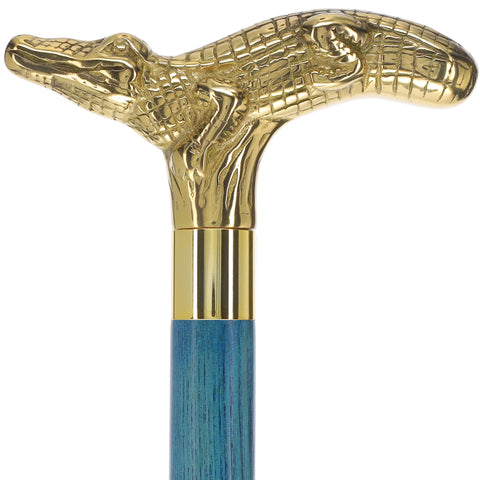 Premium Brass Alligator Cane - Custom Stain & Ash Shaft