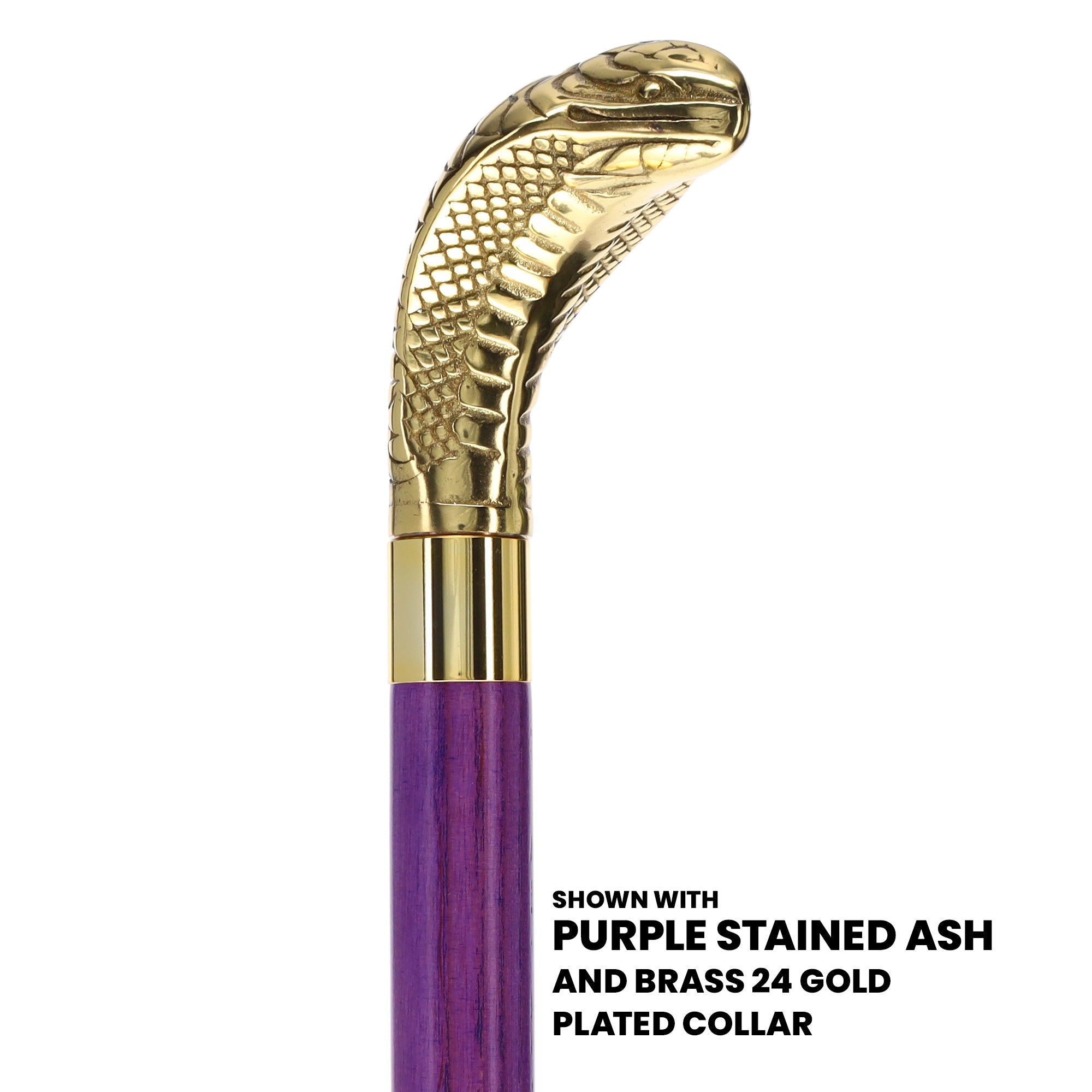 Premium Brass Snake Handle Cane: Stained Custom Color Shaft