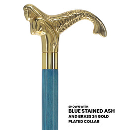 Brass Mermaid Handle Walking Cane w/ Custom Color Stained Ash Shaft & Collar