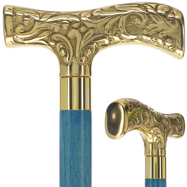 Premium Brass T-Shaped Handle Cane: Stained Custom Color Shaft