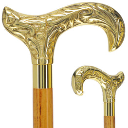 Scratch and Dent Brass Derby Handle Walking Cane w/ Brown Beechwood Shaft and Aluminum Gold Collar V3227