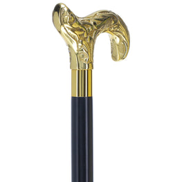 Scratch and Dent Brass Derby Handle Walking Cane w/ Brown Beechwood Shaft and Aluminum Gold Collar V3221