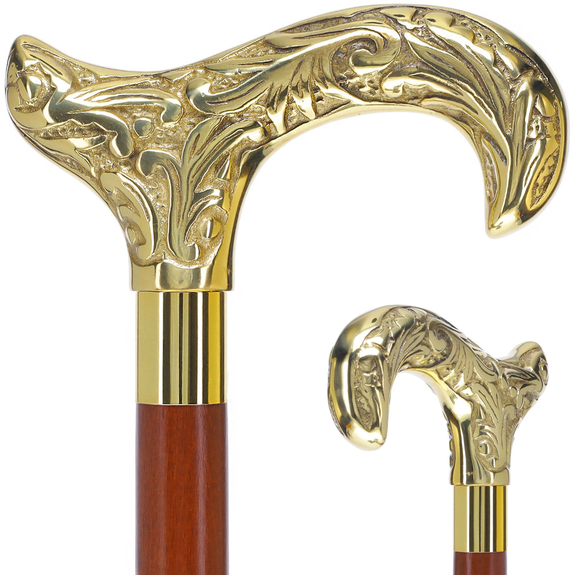 Scratch and Dent Brass Derby Handle Walking Cane w/ Brown Beechwood Sh