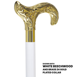 Scratch and Dent Brass Derby Handle Walking Cane w/ Brown Beechwood Shaft and Aluminum Gold Collar V2112
