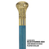 Scratch and Dent Brass Knob Handle Walking Cane w/  Blue Stained Ash Shaft & Aluminum Gold Collar V2061