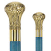 Scratch and Dent Brass Knob Handle Walking Cane w/  Blue Stained Ash Shaft & Aluminum Gold Collar V2061