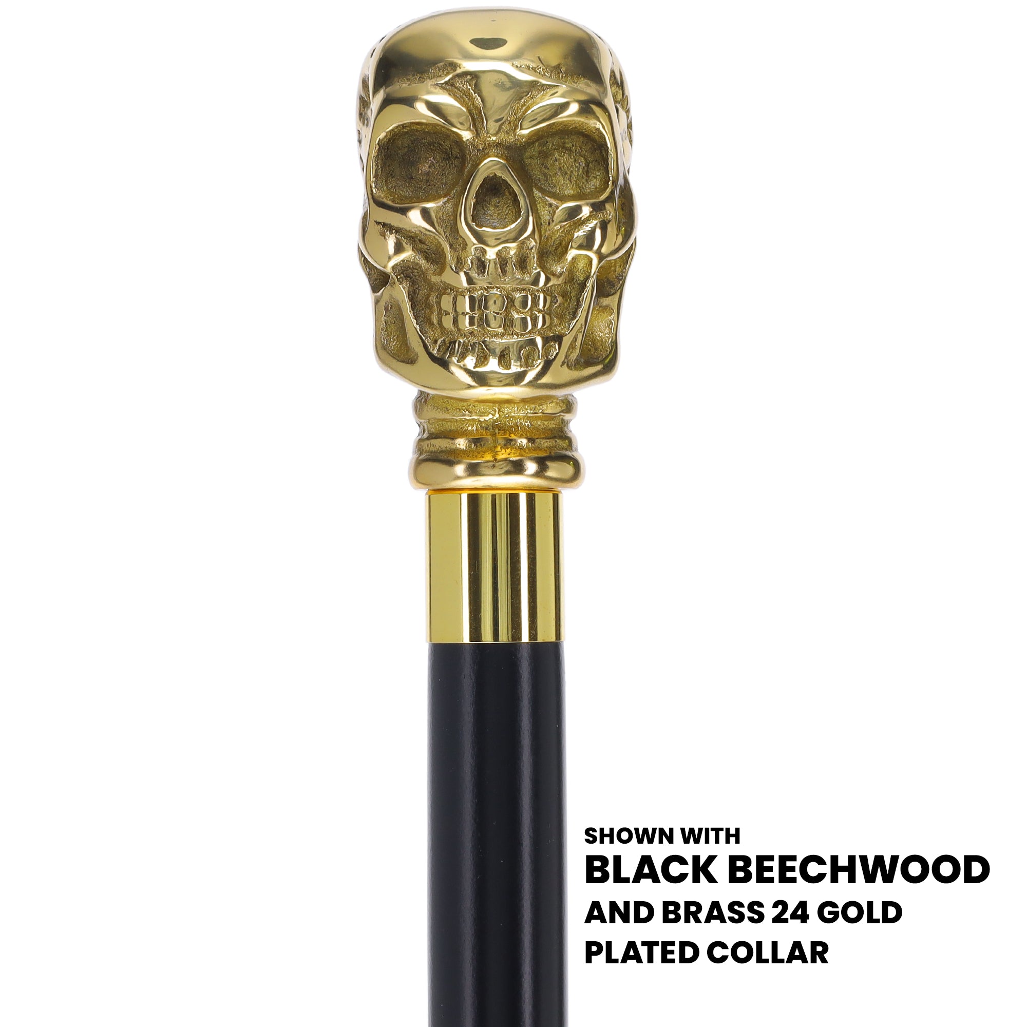 Premium Brass Skull Handle Walking Cane: Custom Shaft & Collar