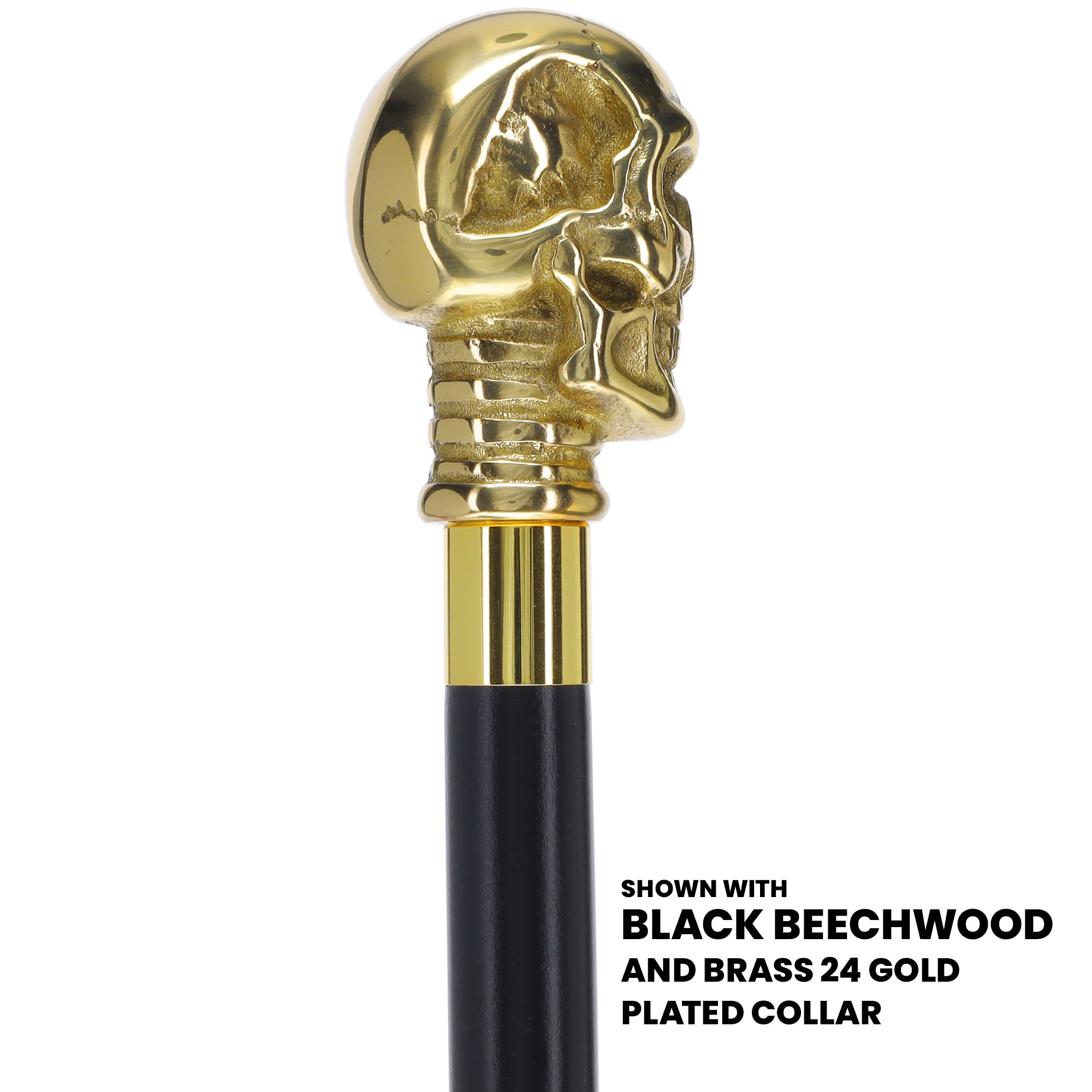Premium Brass Skull Handle Walking Cane: Custom Shaft & Collar