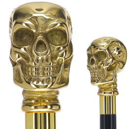 Scratch and Dent Premium Brass Skull Handle Walking Cane: Custom Shaft & Collar V2363
