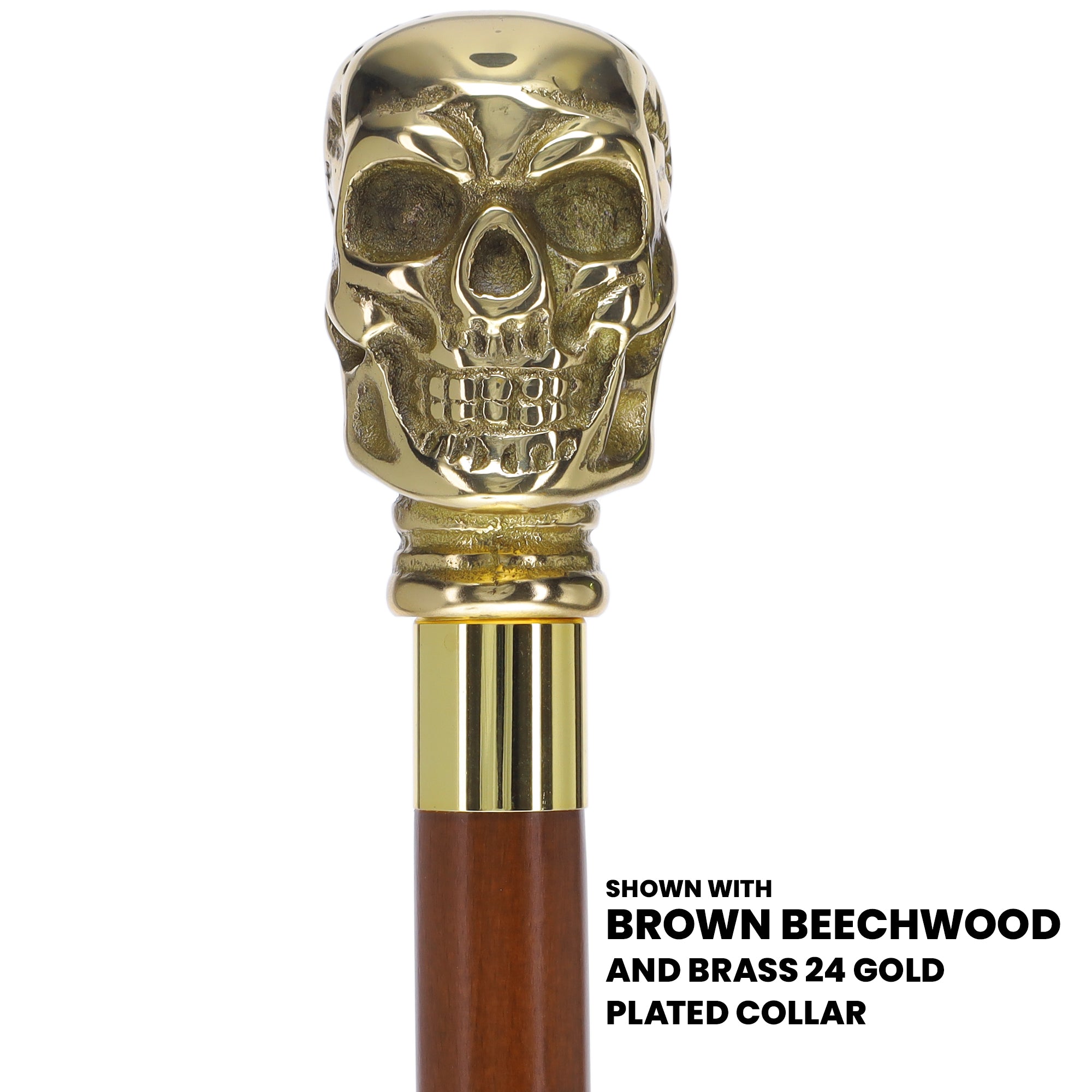 Premium Brass Skull Handle Walking Cane: Custom Shaft & Collar