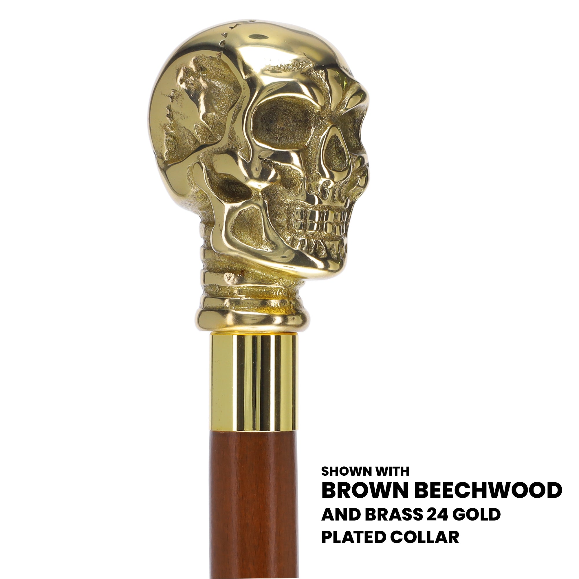 Premium Brass Skull Handle Walking Cane: Custom Shaft & Collar