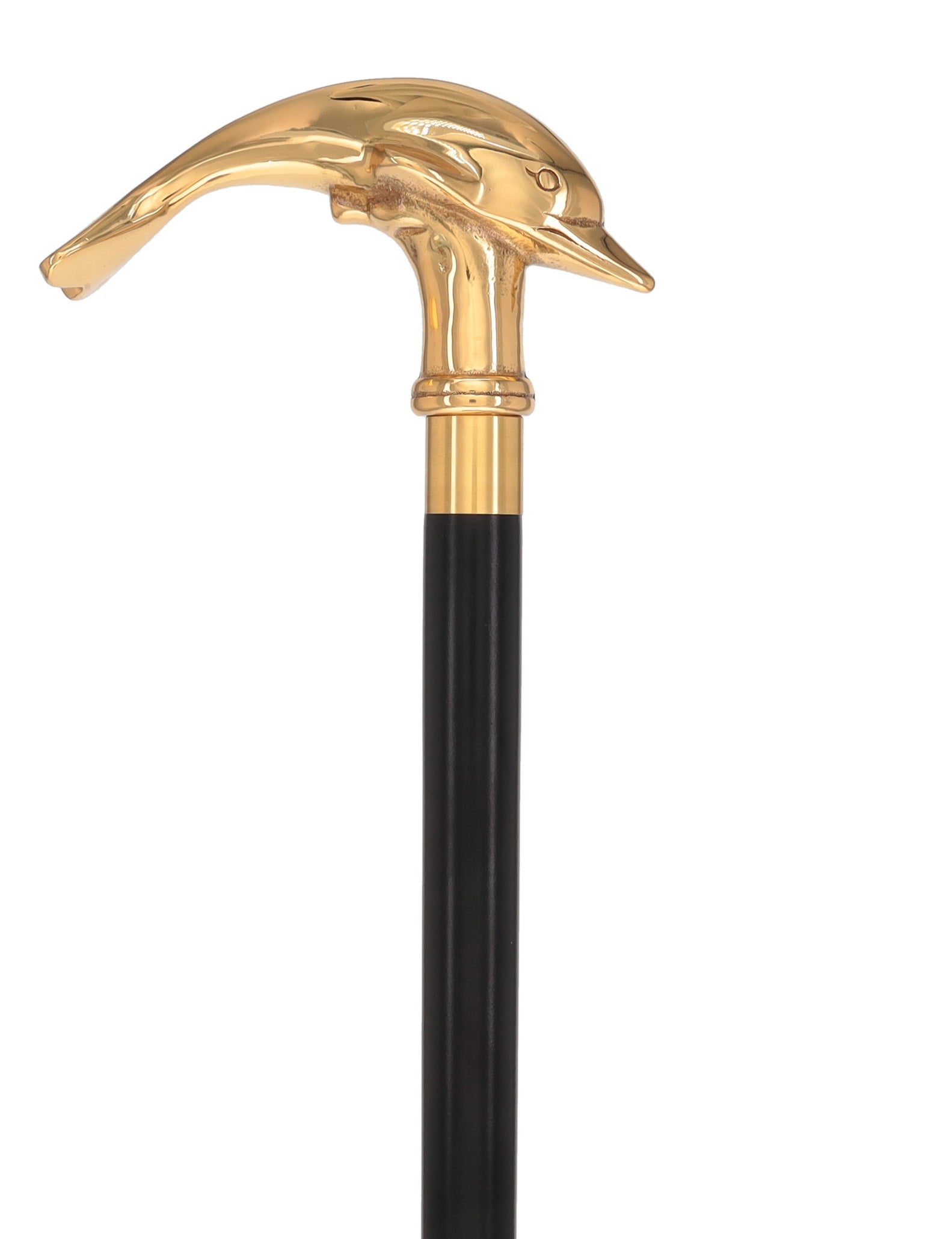 Premium Brass Dolphin Handle Walking Cane: Custom Shaft & Collar