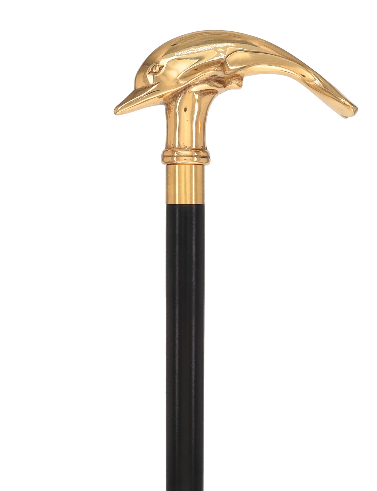 Premium Brass Dolphin Handle Walking Cane: Custom Shaft & Collar