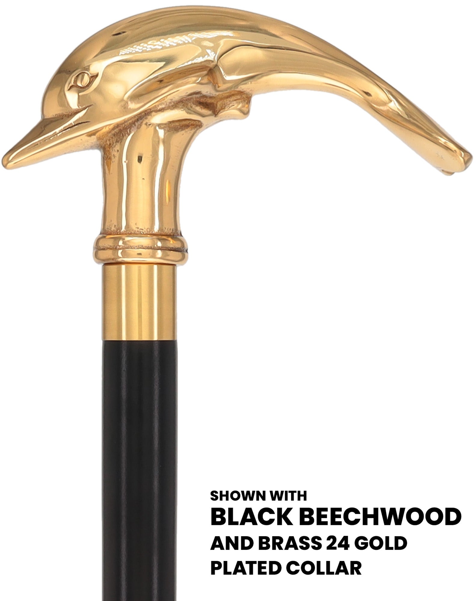 Premium Brass Dolphin Handle Walking Cane: Custom Shaft & Collar