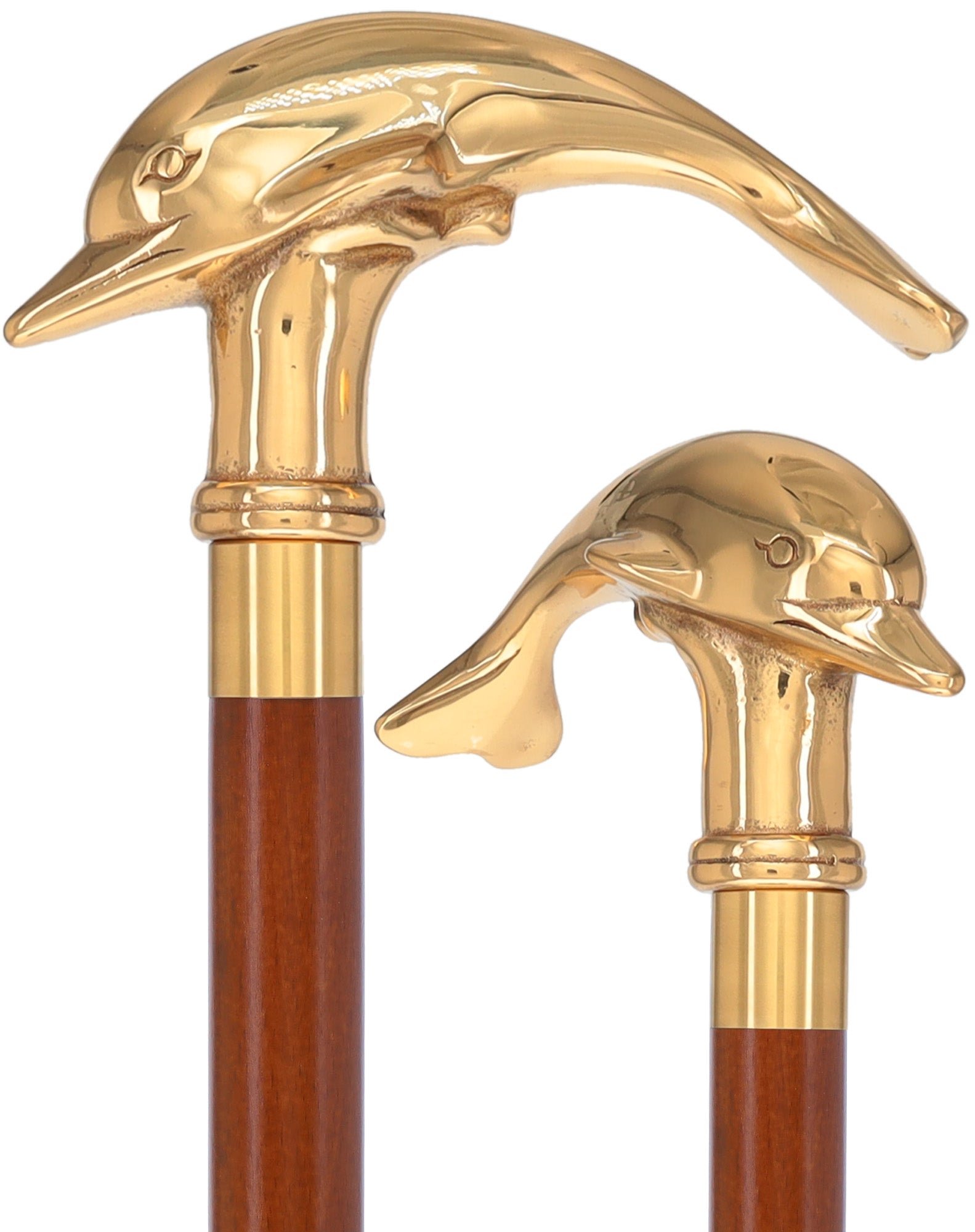 Premium Brass Dolphin Handle Walking Cane: Custom Shaft & Collar
