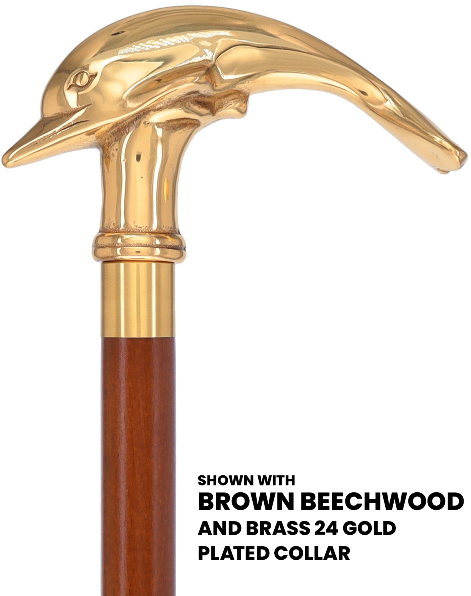 Premium Brass Dolphin Handle Walking Cane: Custom Shaft & Collar