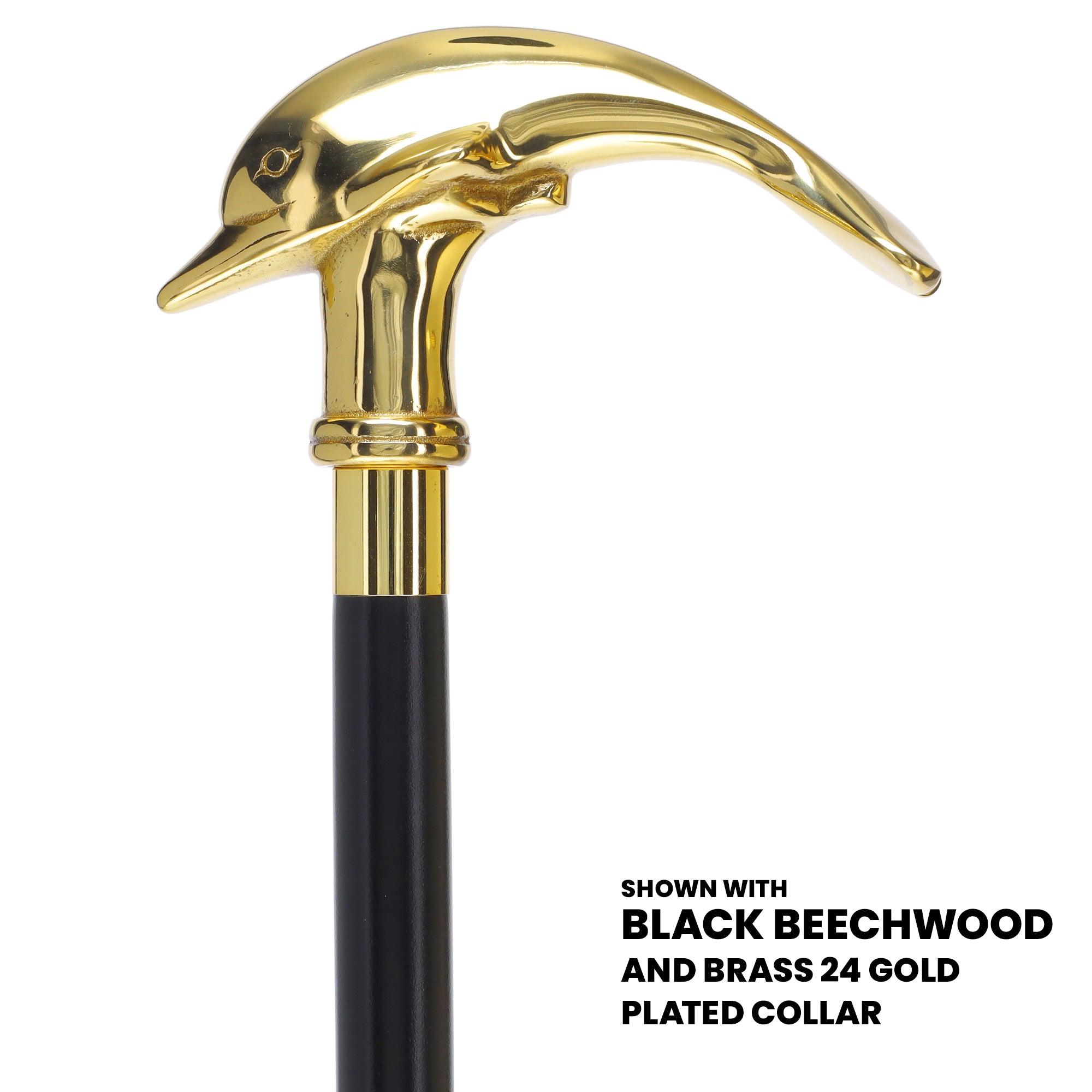 Premium Brass Dolphin Handle Walking Cane: Custom Shaft & Collar