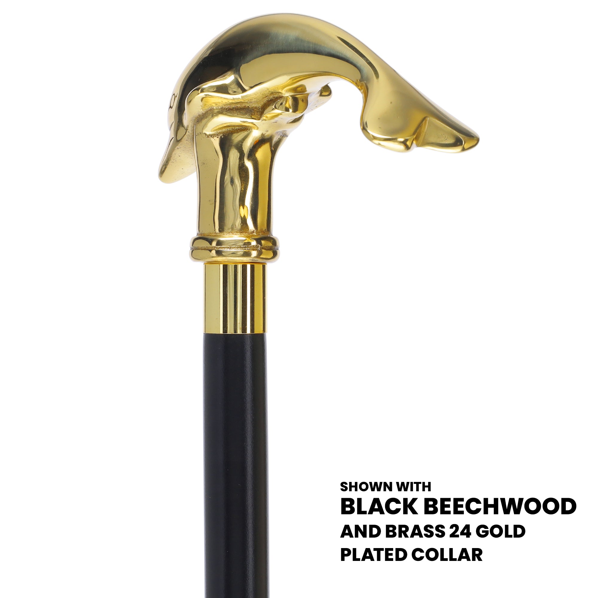 Premium Brass Dolphin Handle Walking Cane: Custom Shaft & Collar