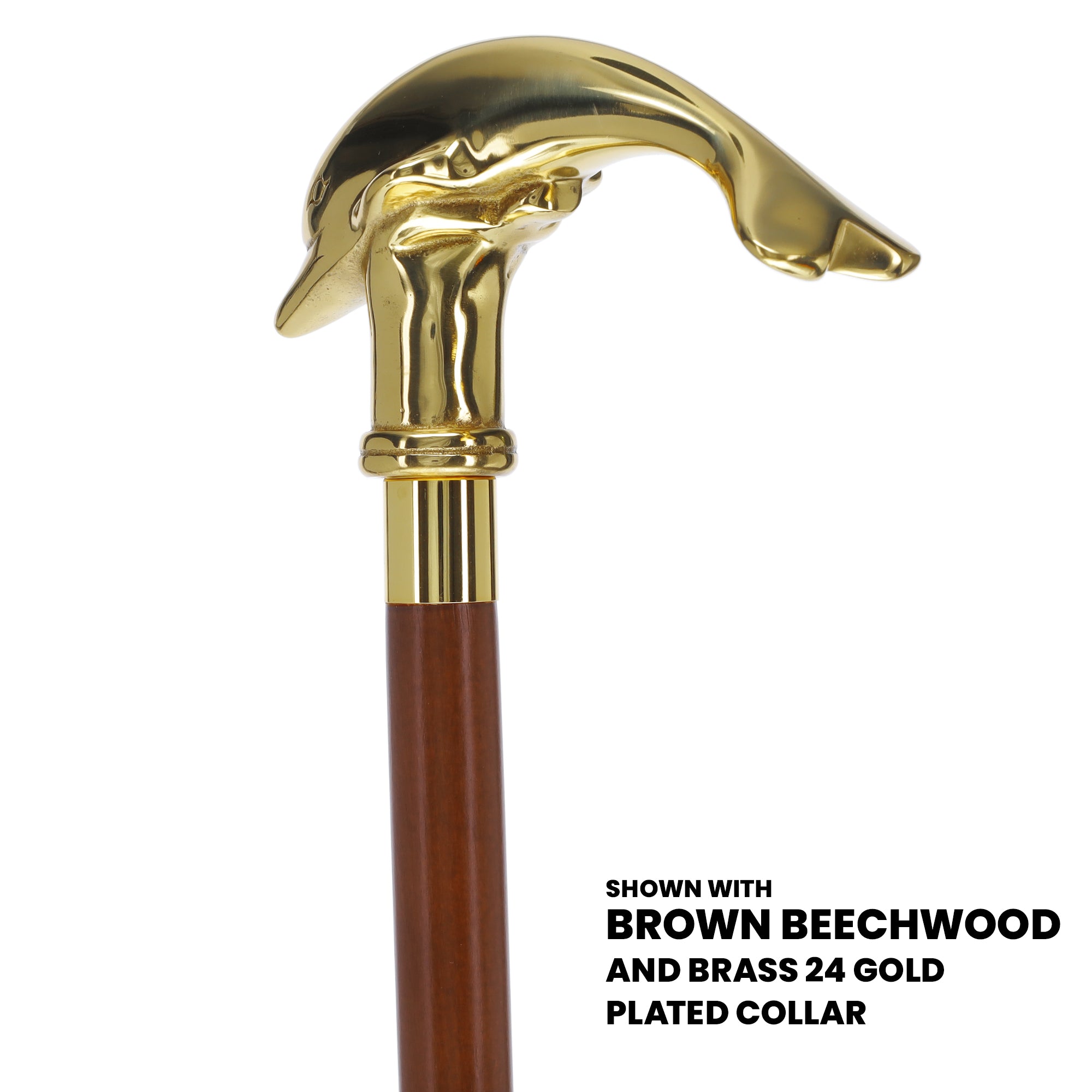 Premium Brass Dolphin Handle Walking Cane: Custom Shaft & Collar