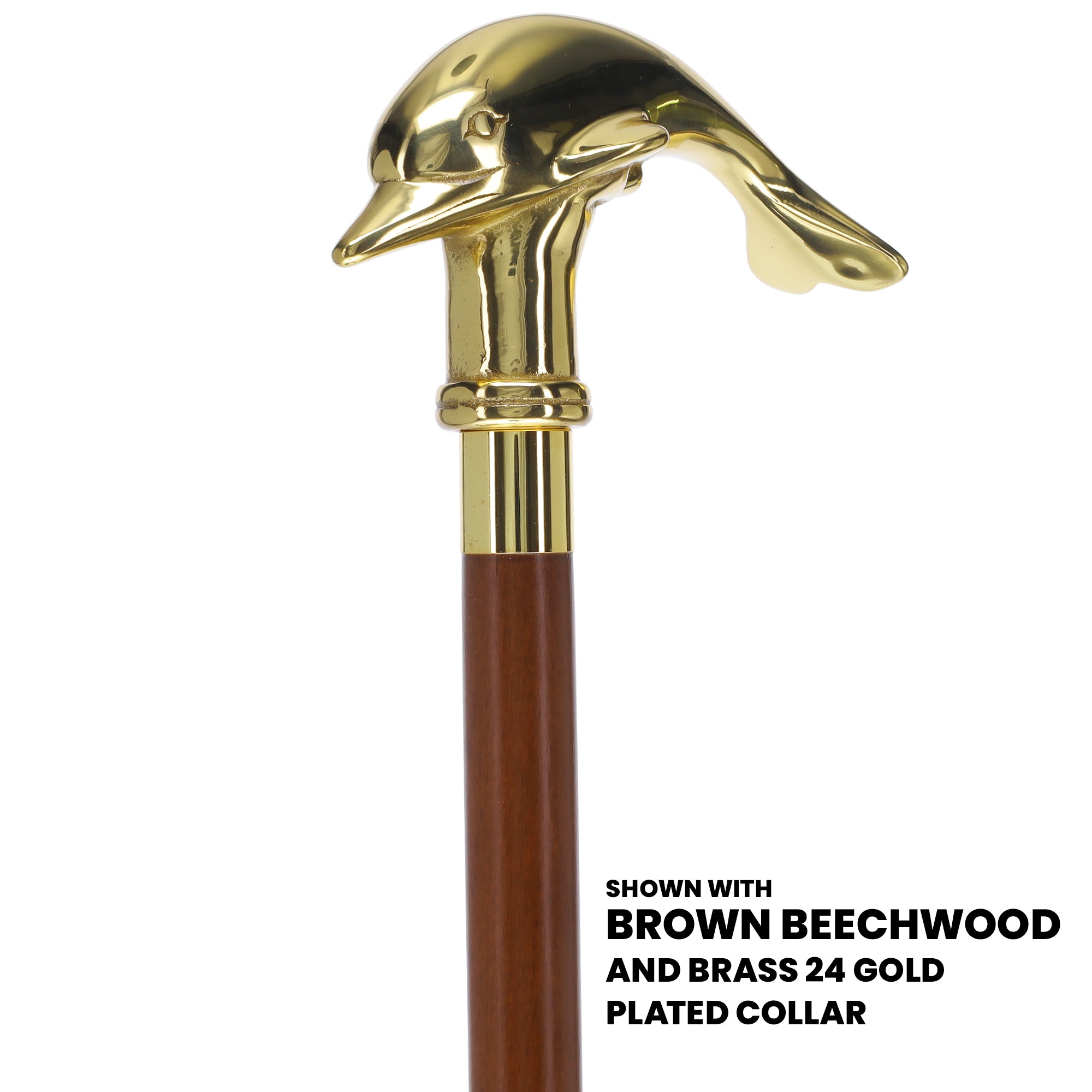 Premium Brass Dolphin Handle Walking Cane: Custom Shaft & Collar