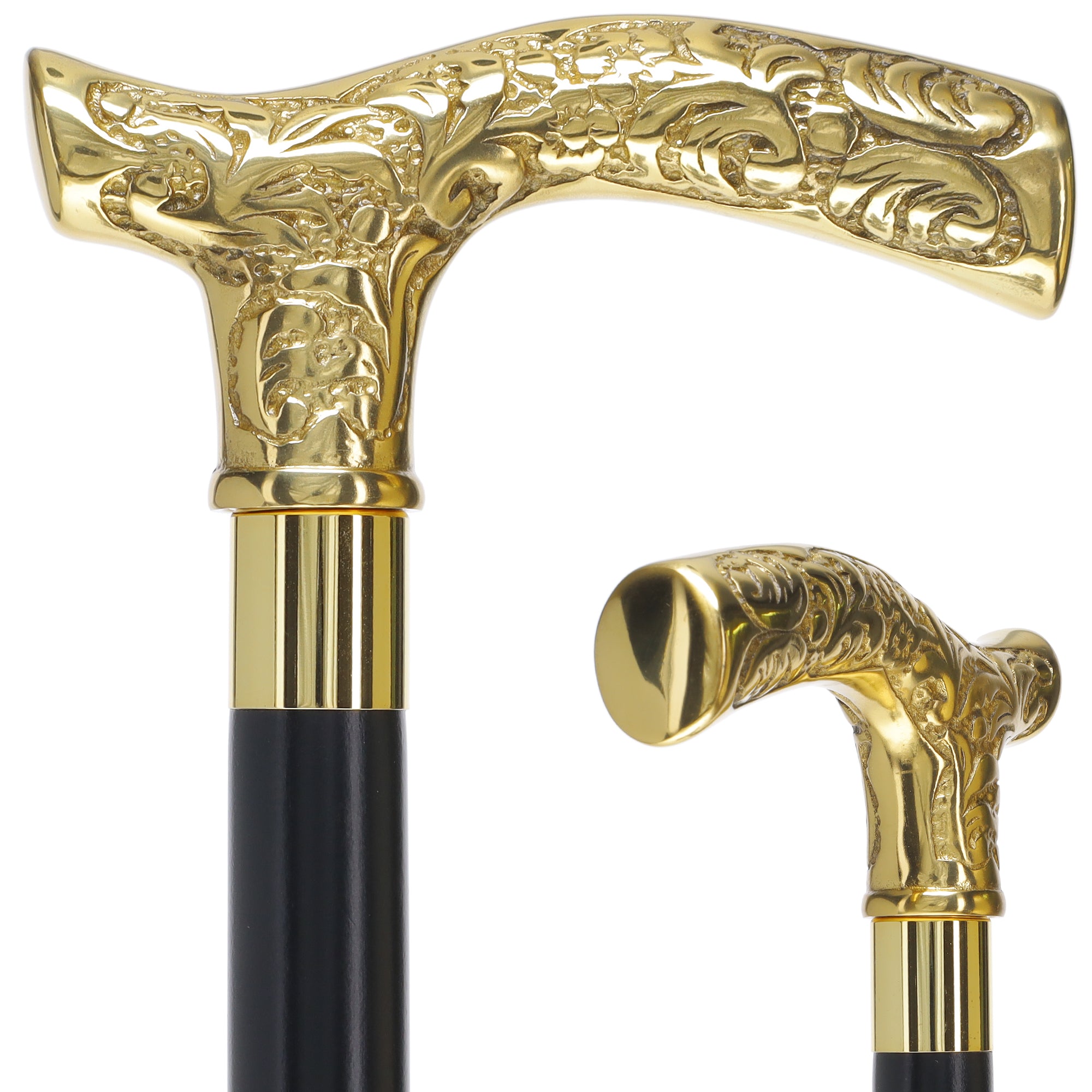 Walking Stick Oval Brass Cane with Gold Finish - Tuxedos Online