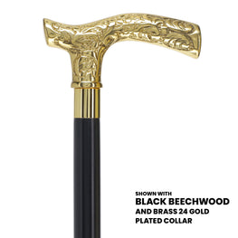 Elegant Fritz Oak Cane w/ Embossed Brass Collar