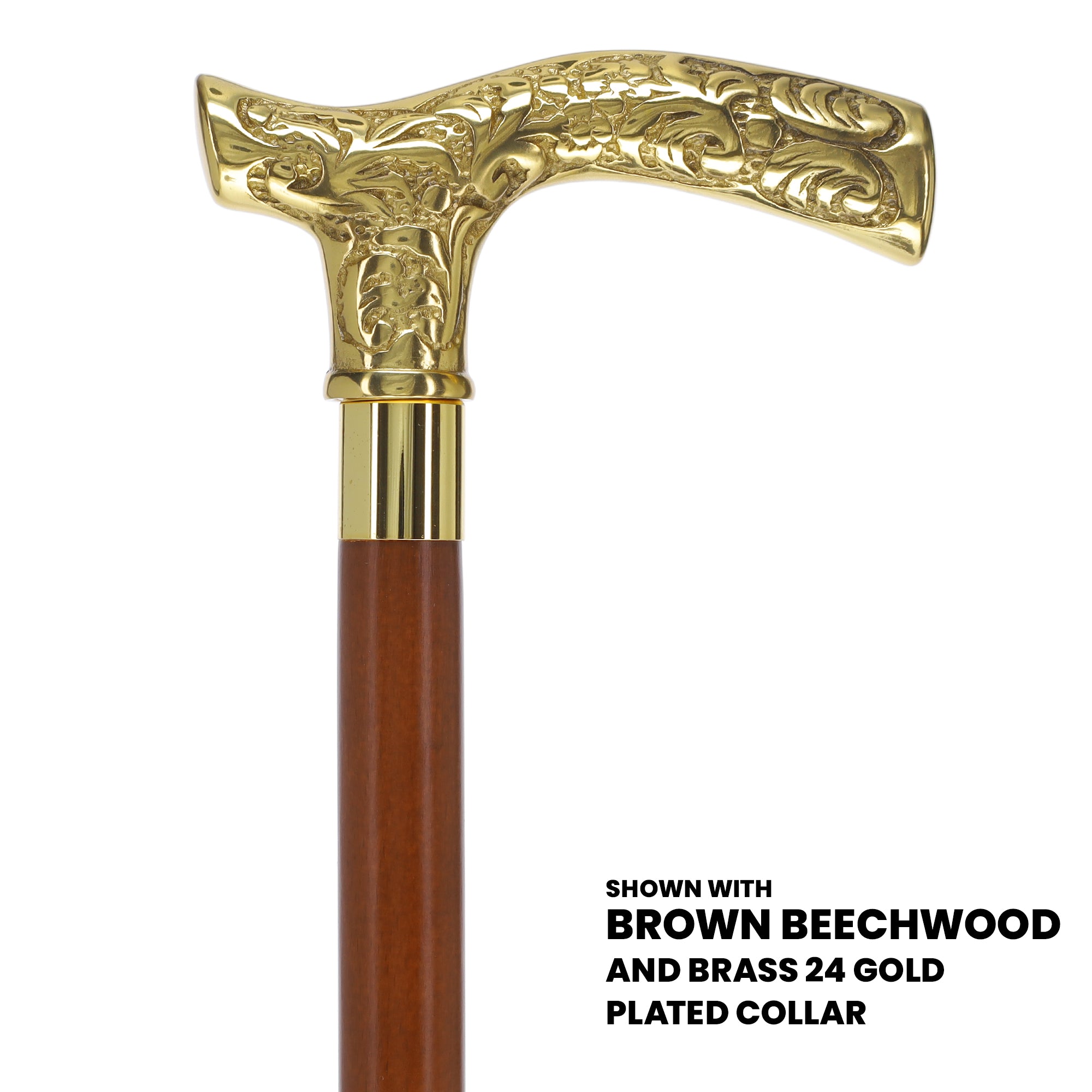 Premium Brass Fritz Handle Walking Cane: Custom Shaft & Collar