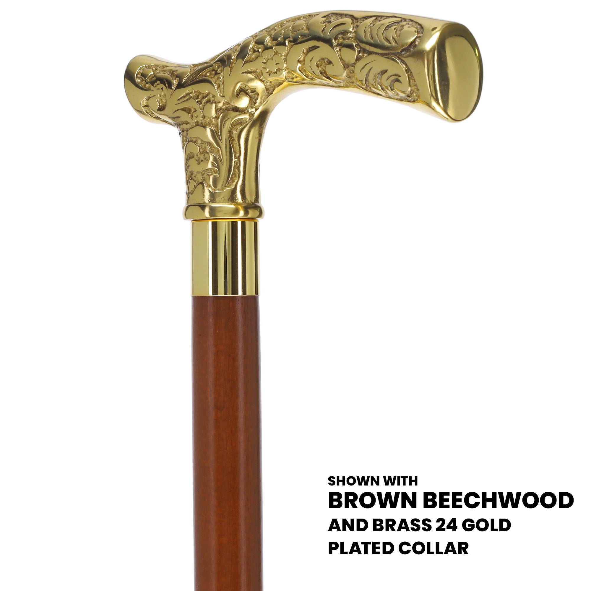 Premium Brass Fritz Handle Walking Cane: Custom Shaft & Collar