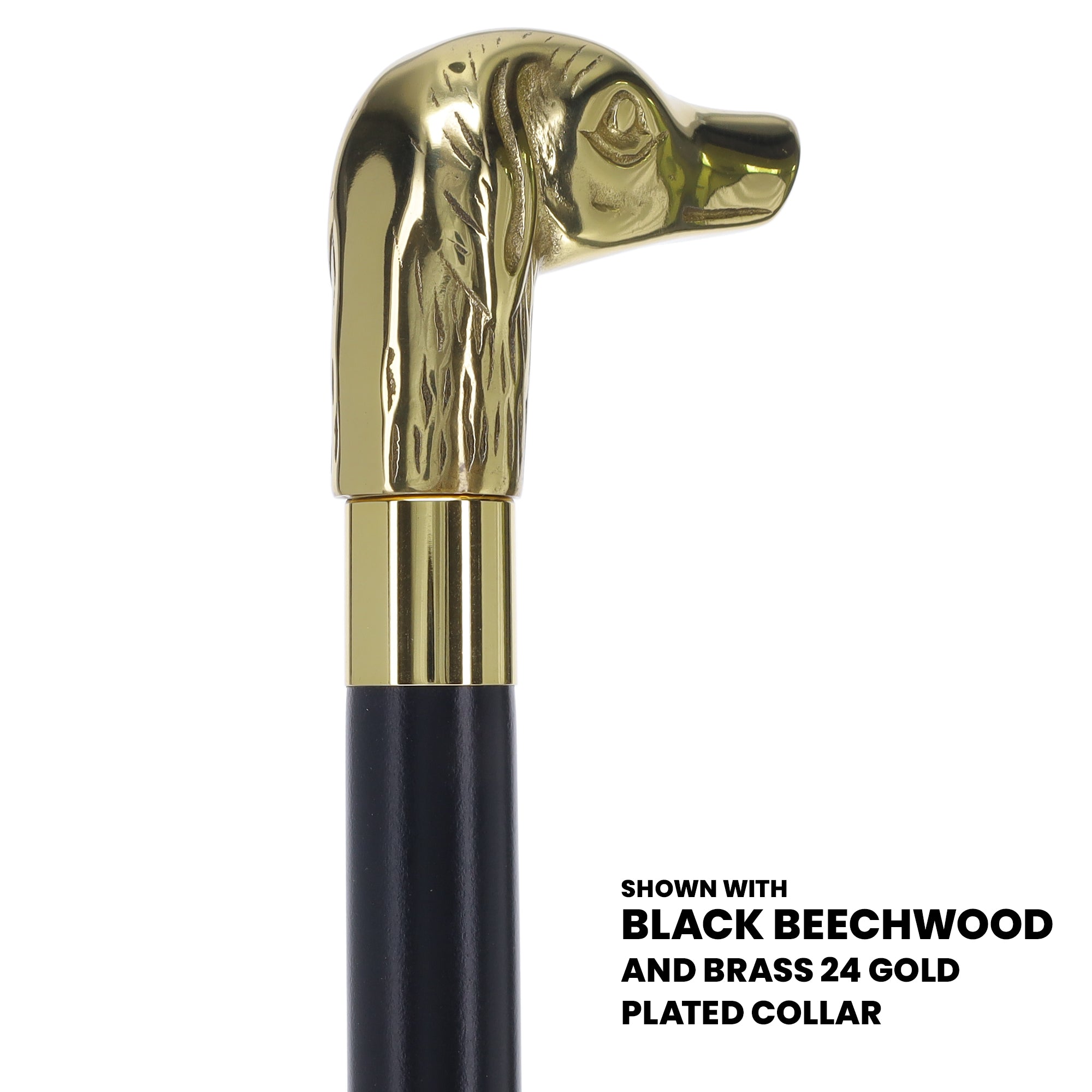 Premium Brass Dog Handle Walking Cane: Custom Shaft & Collar