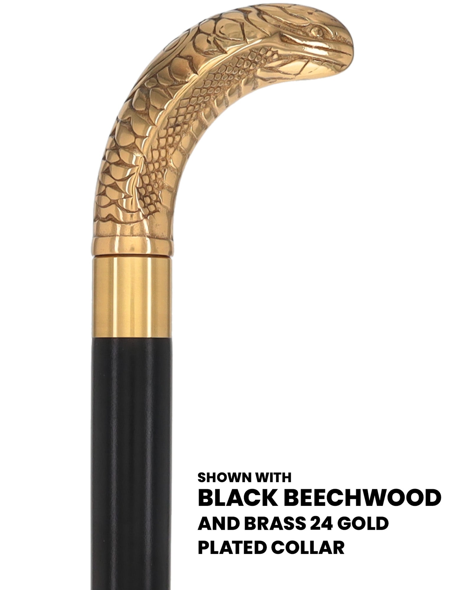 Premium Brass Snake Handle Walking Cane: Custom Shaft & Collar