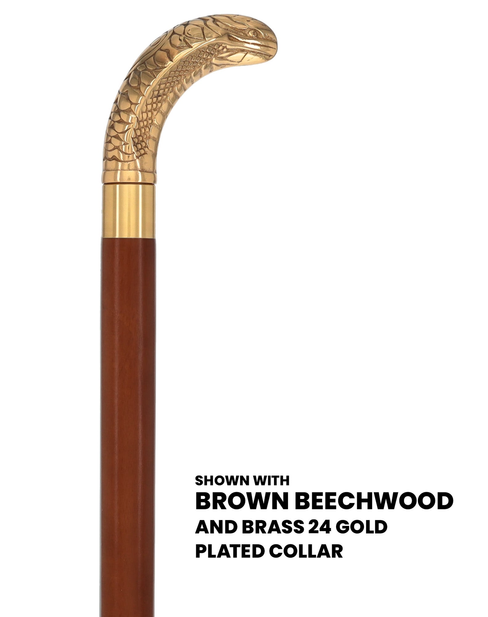 Premium Brass Snake Handle Walking Cane: Custom Shaft & Collar